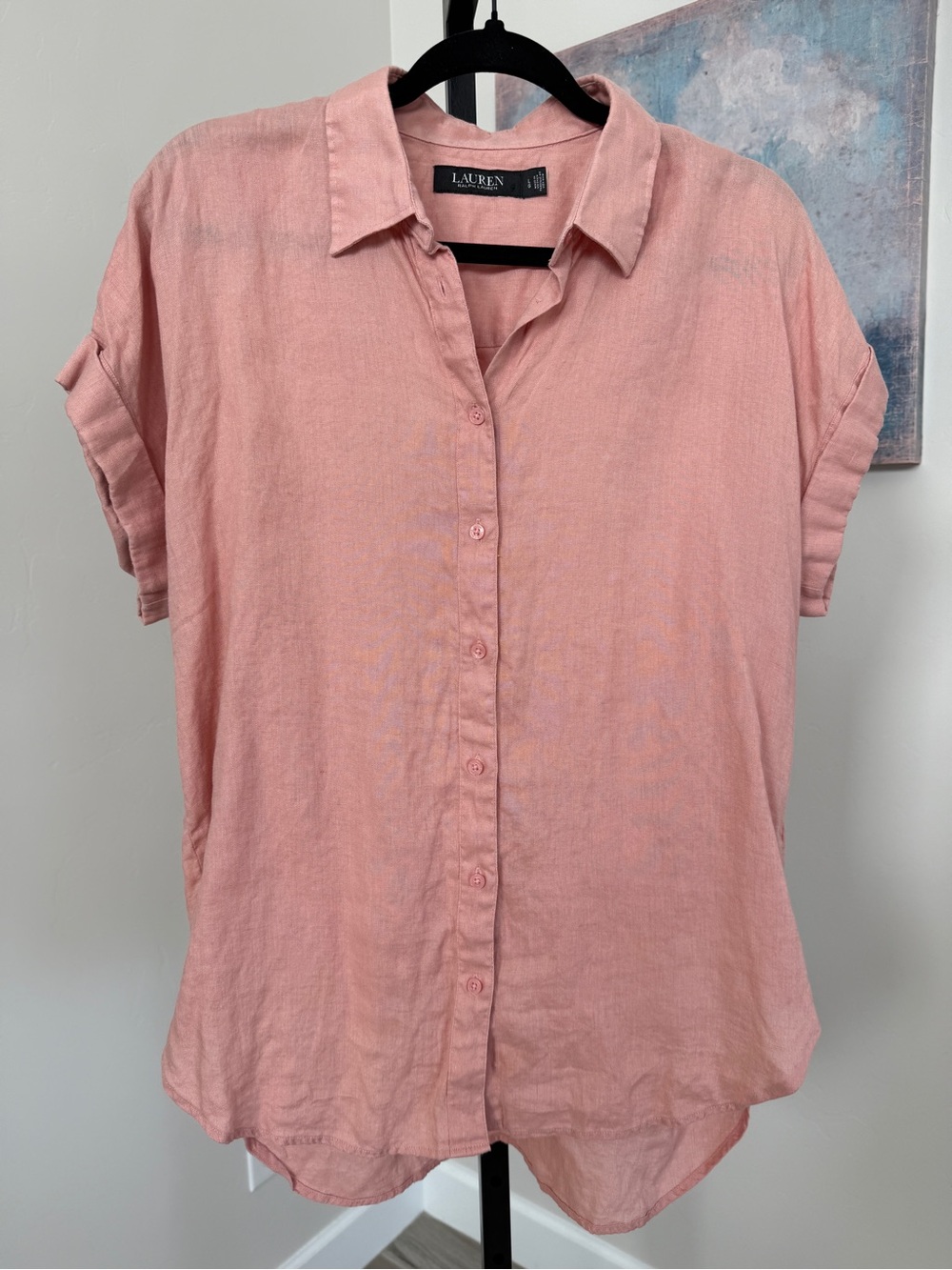 Lauren Ralph Lauren Womens Large Pink 100% Linen Relaxed Fit Button Down Shirt